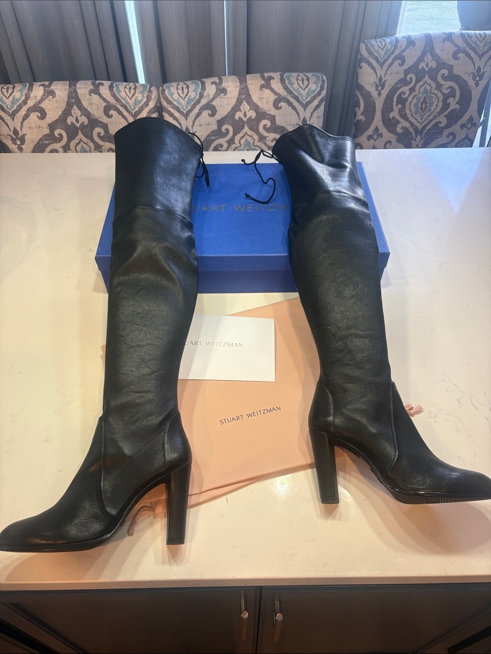 Stuart Weitzman Black Leather Over-the-Knee Heeled Boots